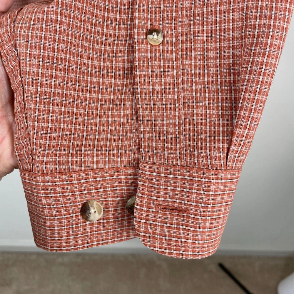 The North‎ Face Mens Large Burnt Orange Plaid Long Sleeve Button Down Shirt